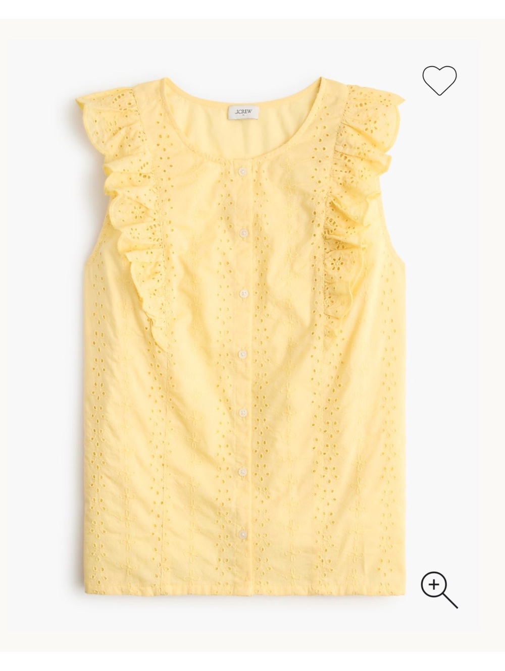 J.Crew Yellow Eyelet Ruffle Button-Up Sleeveless Blouse Size M